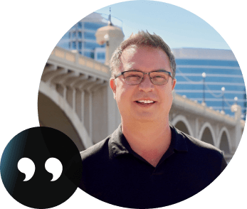 Justin Wilcox portrait with quote badge