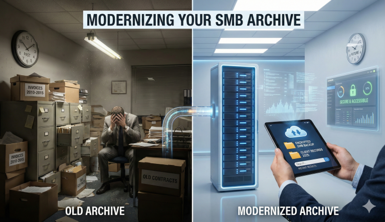 Side-by-side logos of Coeus Consulting and Opentext, representing their partnership in email archiving
