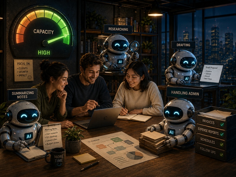 Small business team using AI assistants to increase capacity