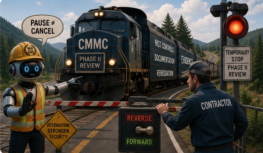 The Coeus Chronicle: Volume 1, Issue 7 (July 2026) 1 CMMC Phase II paused at a temporary stop while the security journey continues forward